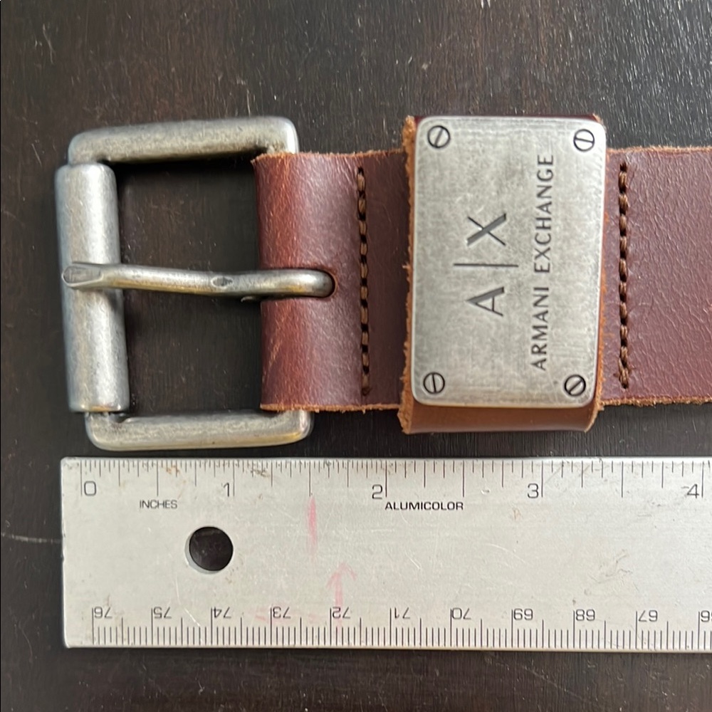Armani Exchange Leather Belt with Silver Buckle